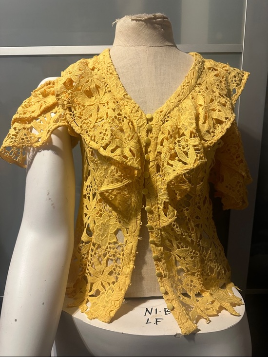 Ina Tops - Yellow Lace Button-Front Women's Top